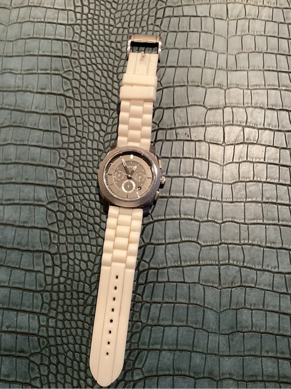 Fossil Men's White Silicone Strap Watch with Silver Dial